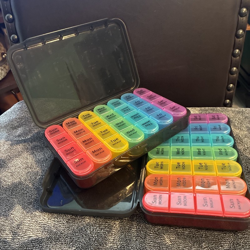 2 Weekly Pill Organizers Box Case Daily Use 4 Times a Day Lock Compartment