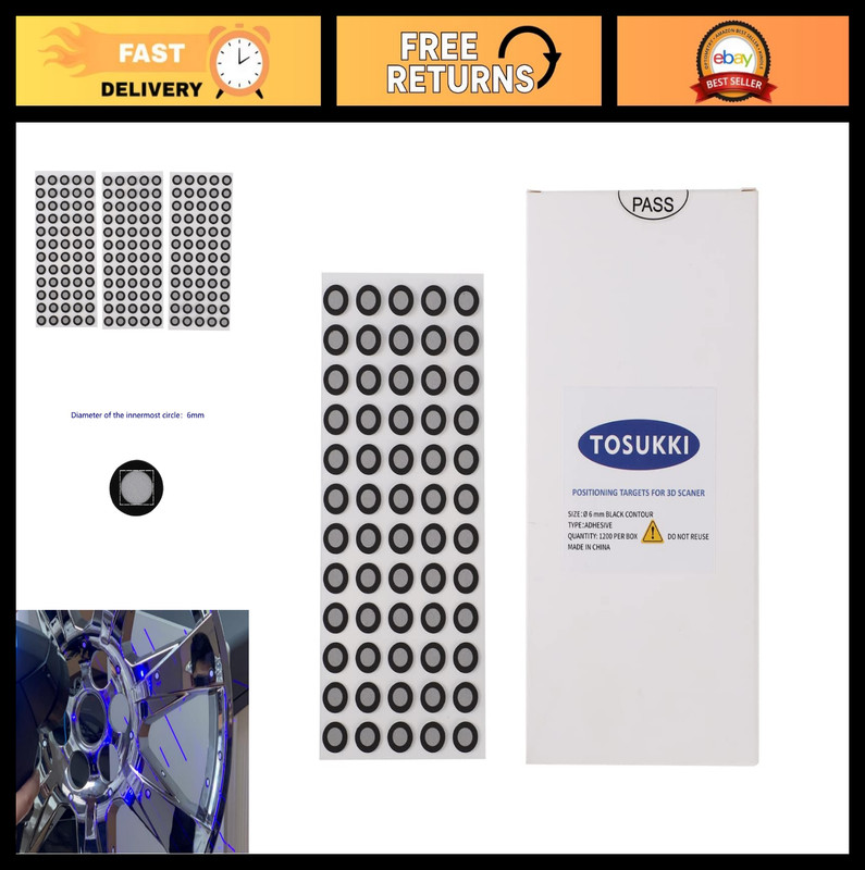 6mm 3D Scanning Markers – Black Contour Positioning Dots, 1200 Stickers for Trac