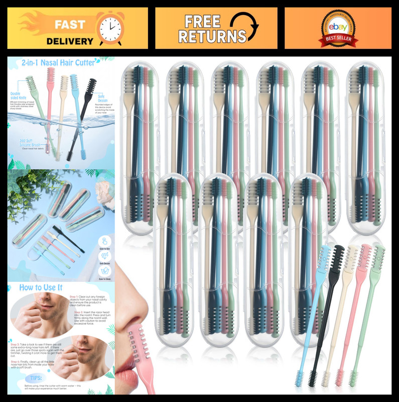 50 Pcs Portable 2-in-1 Nose Hair Trimmer, Double-Sided Manual Cutter & Brush Set