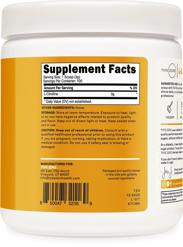 Type Zero LCitrulline Base Powder, 3,000mg Per Serving 100 Servings gallery