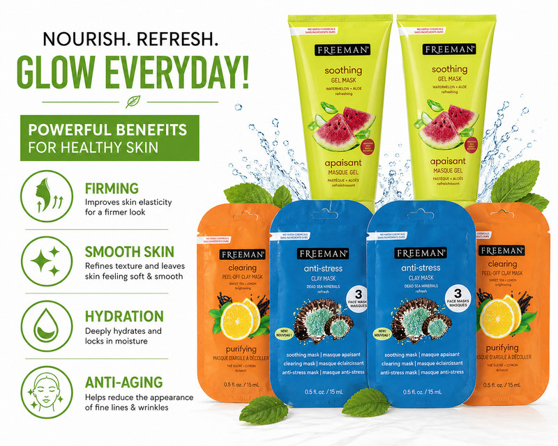 Freeman Face Mask 2 X 3 Set Pack Soothing Clearing Anti-Stress Skincare NEW gallery