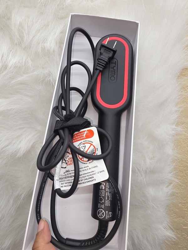 Tymo Ionic Plus Hair Straightening Brush Adjustable Heat 390°F Black Red