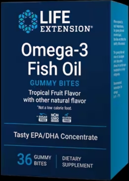 TWO PACK SALE Life Extension Omega-3 Fish Oil Gummy Bites 36 bites SAVE $5