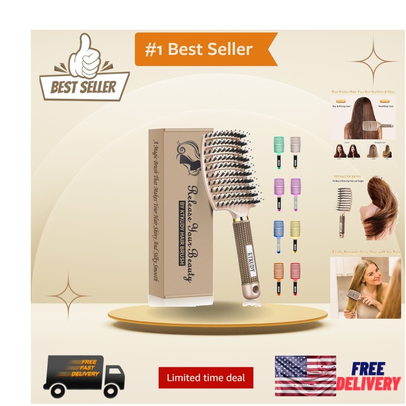 Pain-Free Gold Detangling Brush – Ideal for All Hair Types & Tangle-Free Beauty