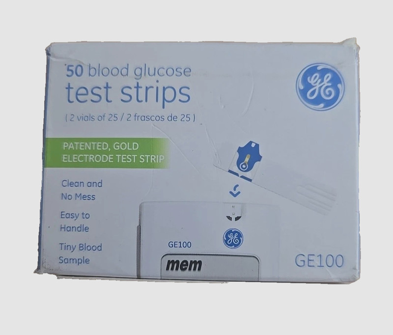 GE100 Blood Glucose Test Strips – Gold Electrode 50 Count *EXP: 2026-09-17*