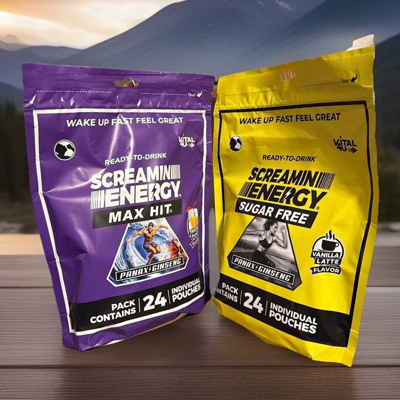Screamin Energy® Sugar Free Vanilla Latte/Tropical Punch, 24 pouches each.