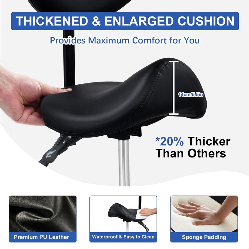 Saddle Stool Hydraulic Swivel Rolling Saddle Chair W/ Back Support Footrest gallery