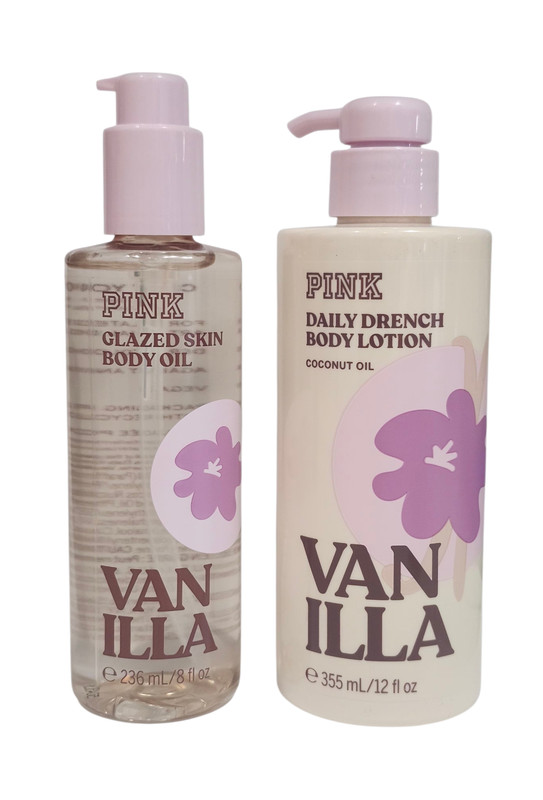 NEW VICTORIA’S SECRET PINK VANILLA DAILY DRENCH BODY LOTION, 12 OZ + BODY OIL