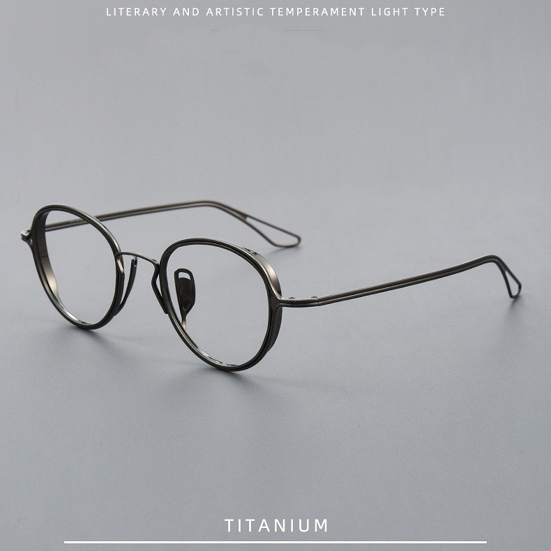 Pure Titanium Eyeglass Frames Men Women Two-tone Retro Handcraft Glasses DTX100 gallery