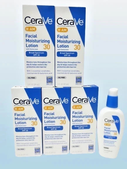 CERAVE AM FACIAL MOISTURIZING LOTION SPF30 W/ SUNSCREEN 3 OZ EXP: 09/2027 5PC