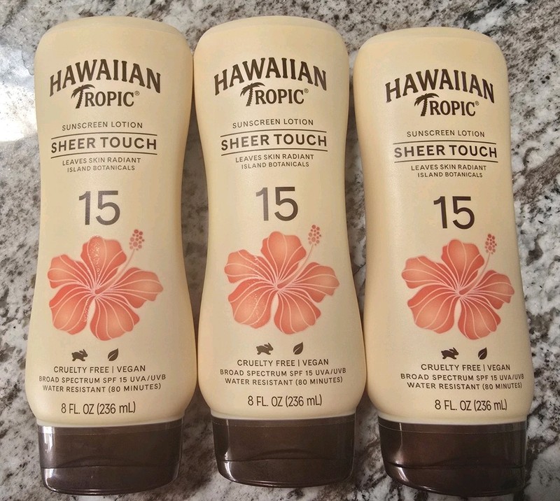 Hawaii Tropic Sheer Touch, Sunscreen Lotion, SPF 15, 8 fl oz LOT OF 3 BB 10.2025
