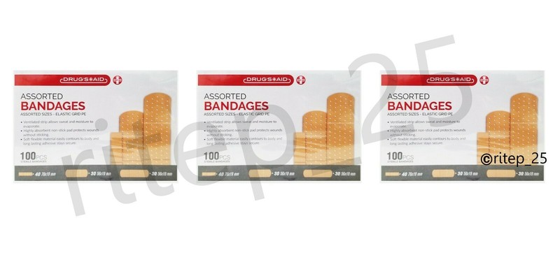 (3 Pack) Elastic Grid Adhesive Bandages For Scrapes Assorted 100 ea - New gallery