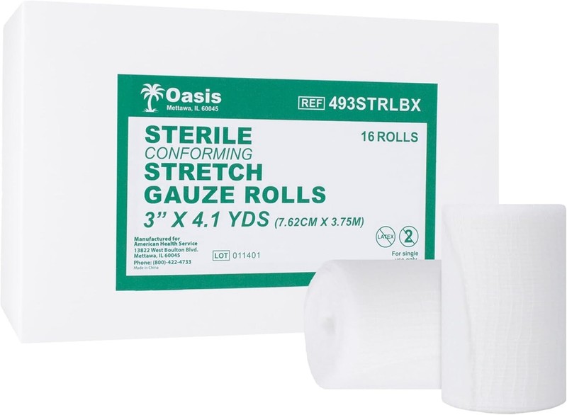 Oasis Conforming Stretch Gauze Bandage, Sterile, 3in x 4.1 Yards, 16 Rolls
