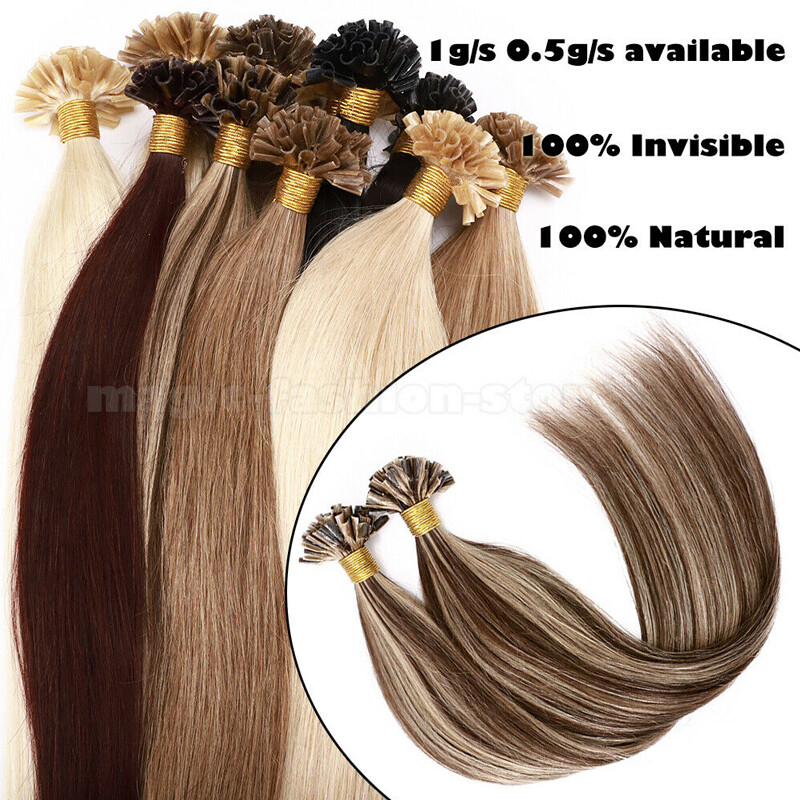 Pre Bonded U-Tip Nail Keratin 100% Real Human Hair Extensions Thick 14-24Inch US gallery
