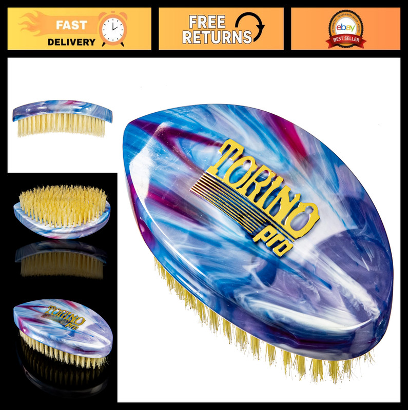 Curved Palm Medium Hard Wave Brush – Reinforced Bristles for 360 Waves – Ideal f
