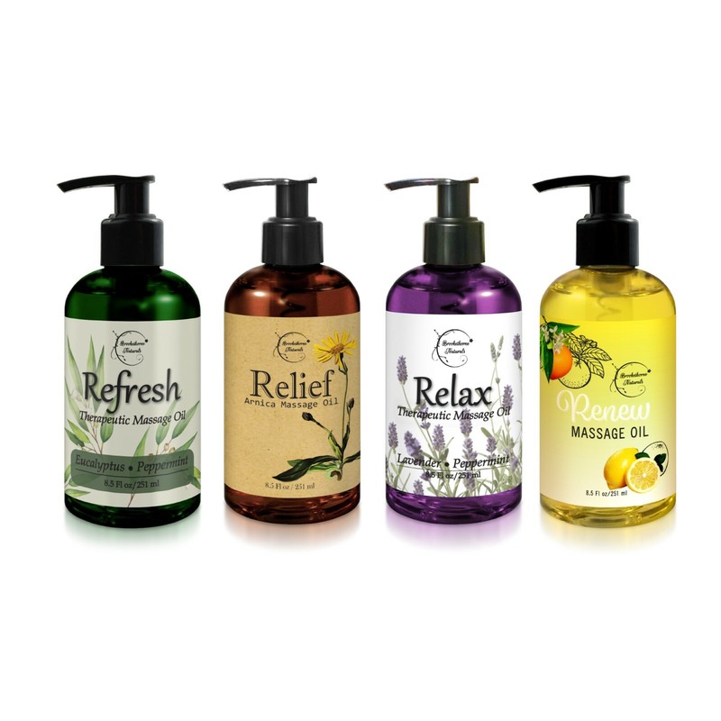 Mega Massage Oil Bundle – Variety 4 Pack – All Natural – Lavender, Arnica & Mint