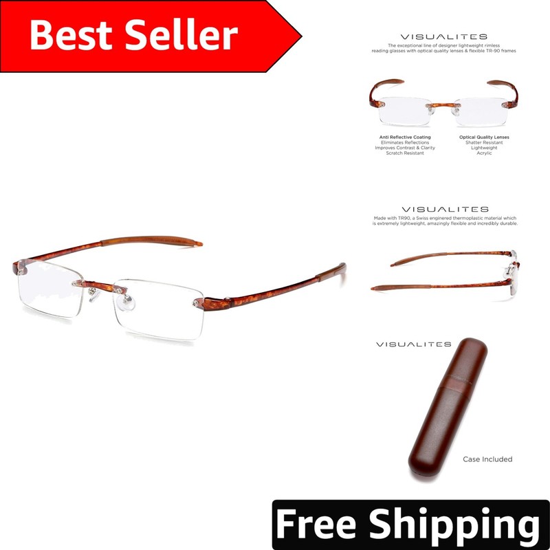 Elegant Rimless Reading Glasses for Men and Women – Lightweight Tortoise Design