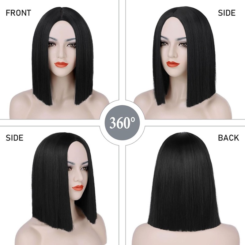 Black Bob Wigs Women Short Straight Bob Middle Part Shoulder Length Daily Party gallery