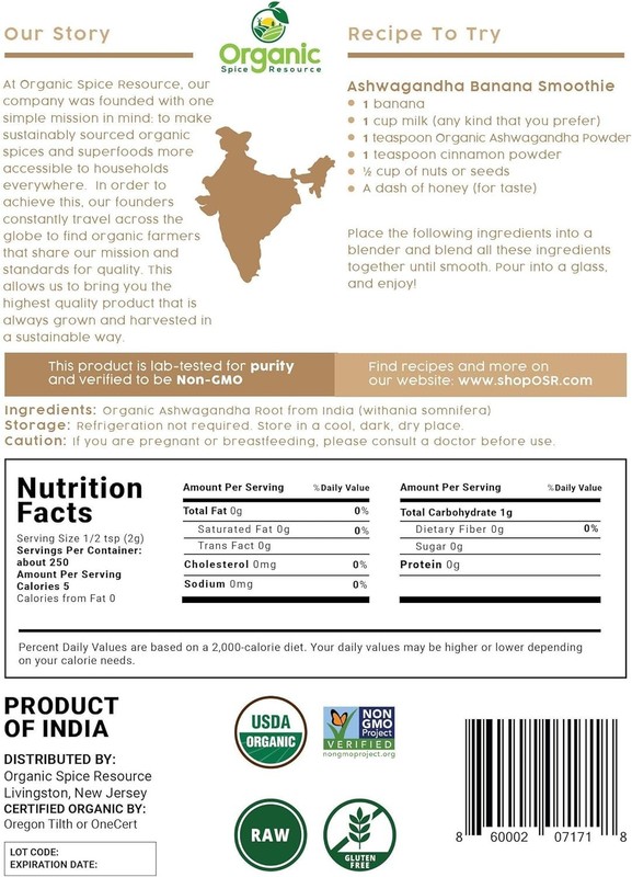 Organic Ashwagandha Root Powder - 1.10 lbs 17.64 oz | Resealable Kraft BagNon... gallery