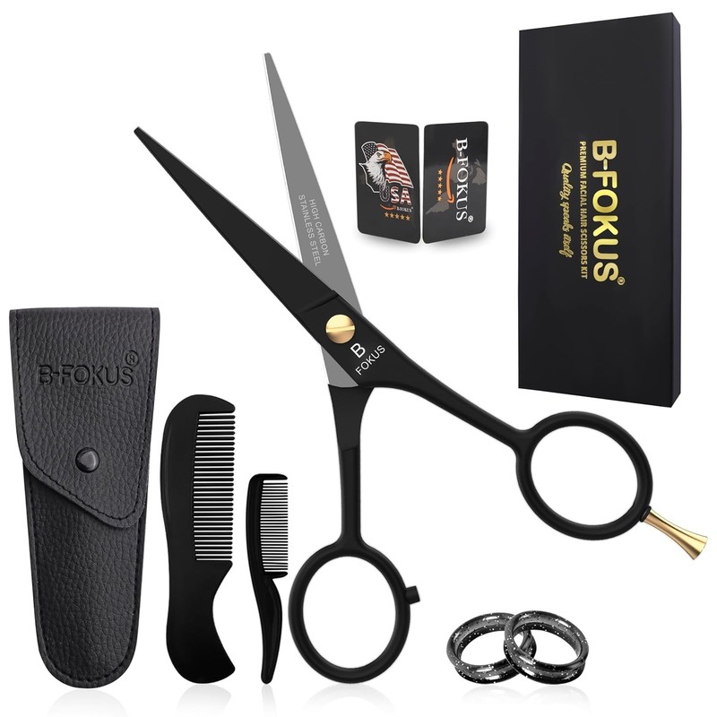 Beard Mustache Scissors Kit Stainless Steel Shears Comb Set with Travel Pouch