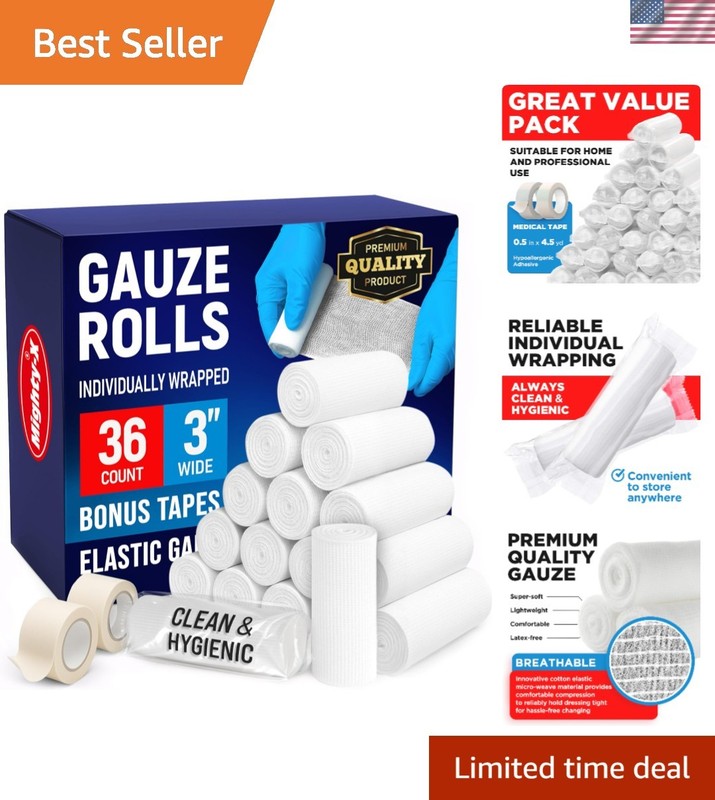 36 Gauze Rolls – 3″ x 4.1yd – Soft and Breathable Rolled Gauze – Latex-Free …