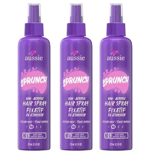 Aussie SPRUNCH Non-Aerosol Hair Spray for Curly or Wavy Hair, 8.5oz Ea, 3 PACK