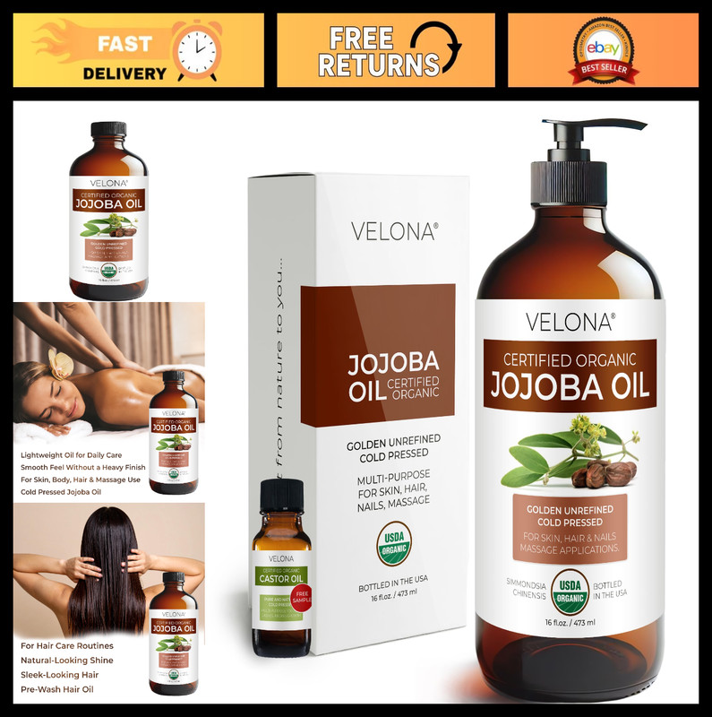 100% Pure Organic Jojoba Oil 16 Fl Oz – Cold Pressed, Unrefined, Hexane Free – M