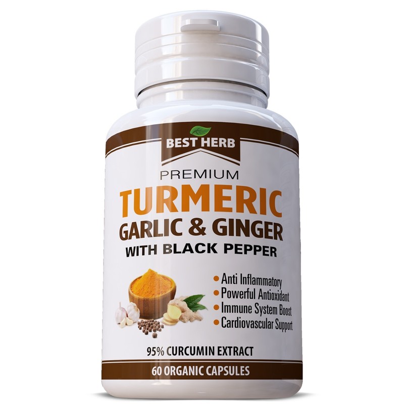 Organic Turmeric Garlic Ginger Black Pepper 95% Curcumin Extract Supplement 60ct