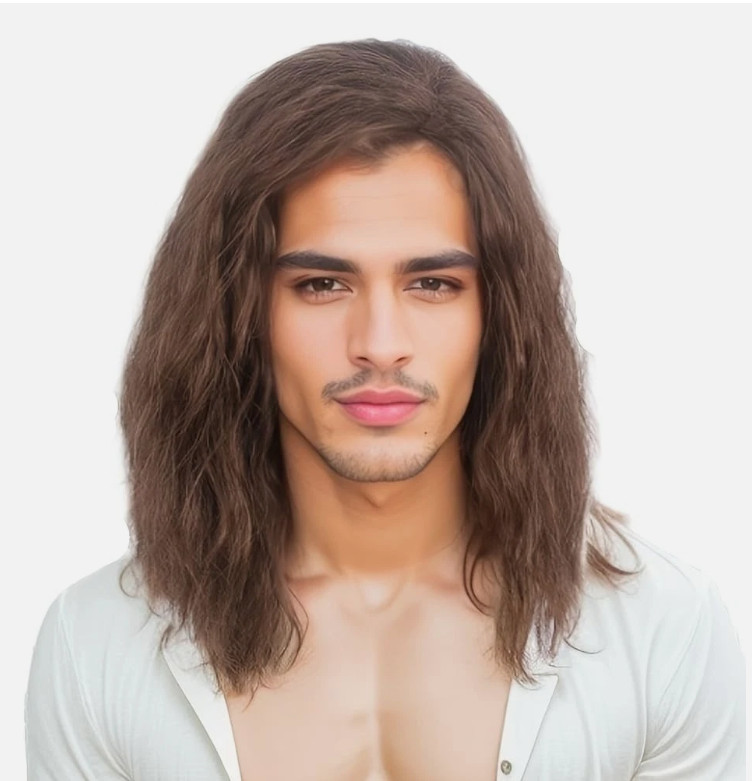 Brown Long Wavy Mens Wig Curly Men Wigs for Man Male Hippie 60s 70s