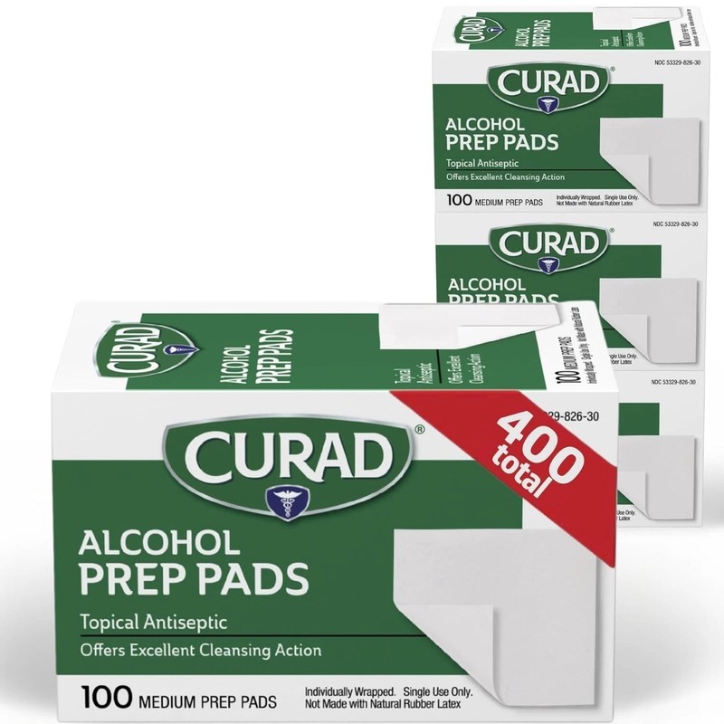 Curad Alcohol Prep Pads Swabs Wipes – 4 Boxes, 400 Total Isopropyl Wipes Pad