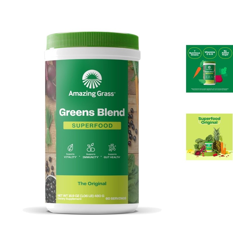 Greens Blend Superfood Powder: Spirulina, Chlorella & Probiotics, 60 Servings