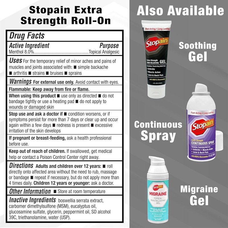 2 Pack Stopain Extra Strength Pain Relieving Roll On 3Oz Each gallery
