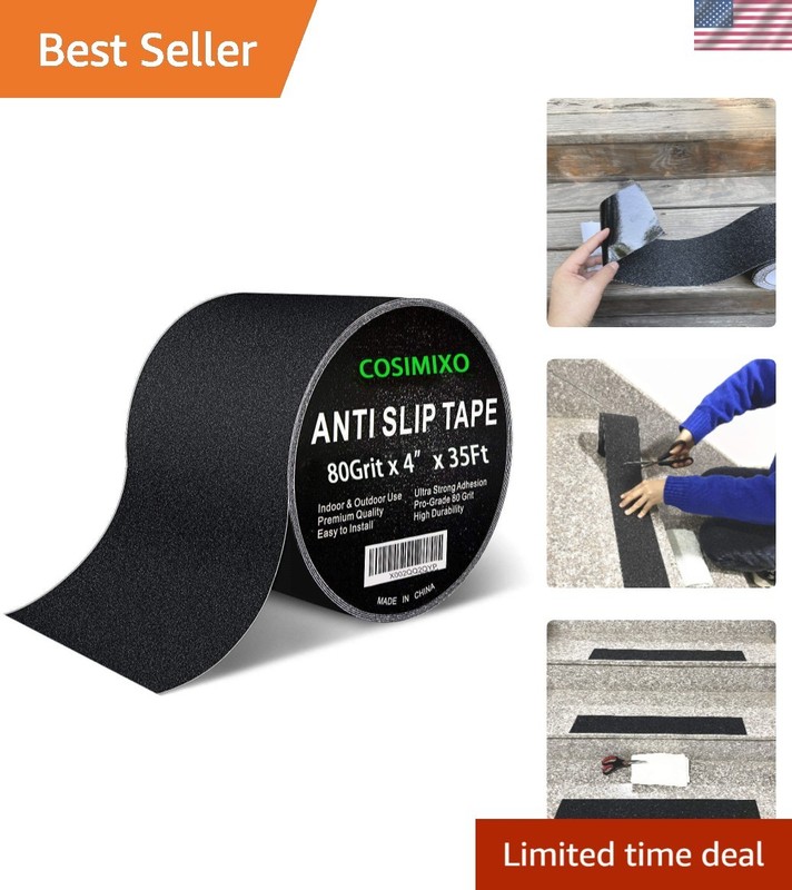 Heavy Duty 4″ x 35Ft Grip Tape – Waterproof Anti-Slip Solution for Stairs & More