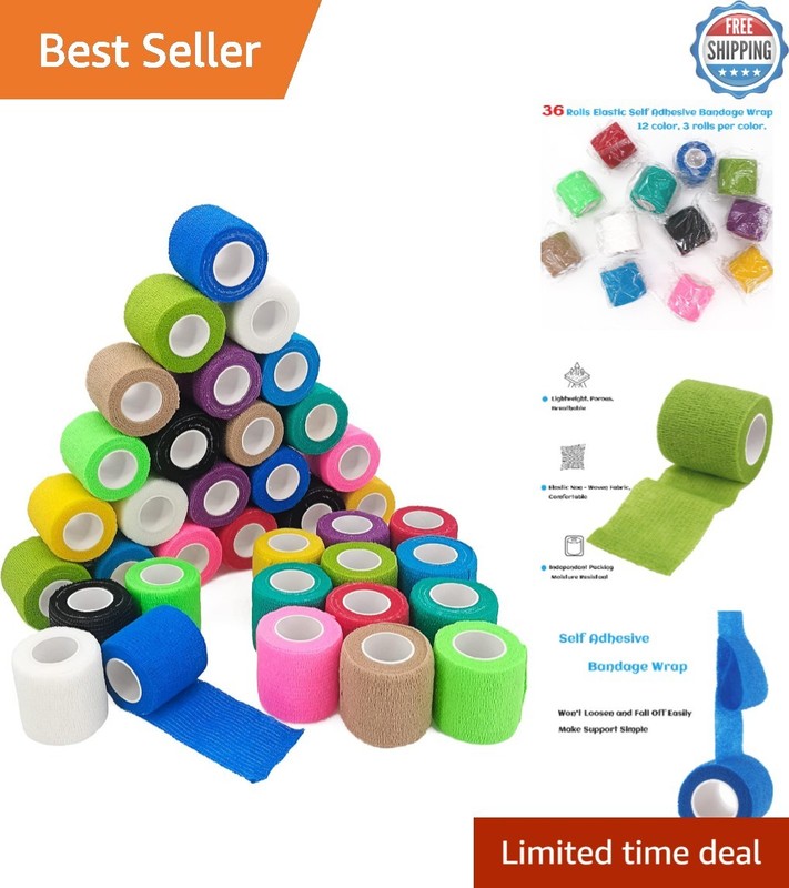 36 Rolls 2 Inch Self-Adhesive Elastic Bandage Wrap – Colorful First Aid Solution