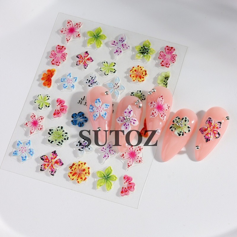 3D Hawaiian Flower Embossed Lily Hibiscus Floral Nail Art Stickers Decor NH29 gallery
