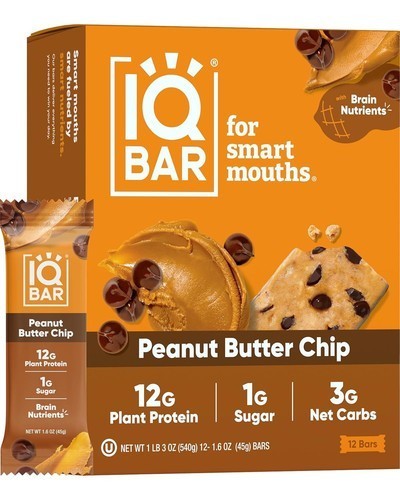 IQBAR Plant Protein Bar, Peanut Butter Chip, 12 Bars, 1.6 oz (45 g) Each