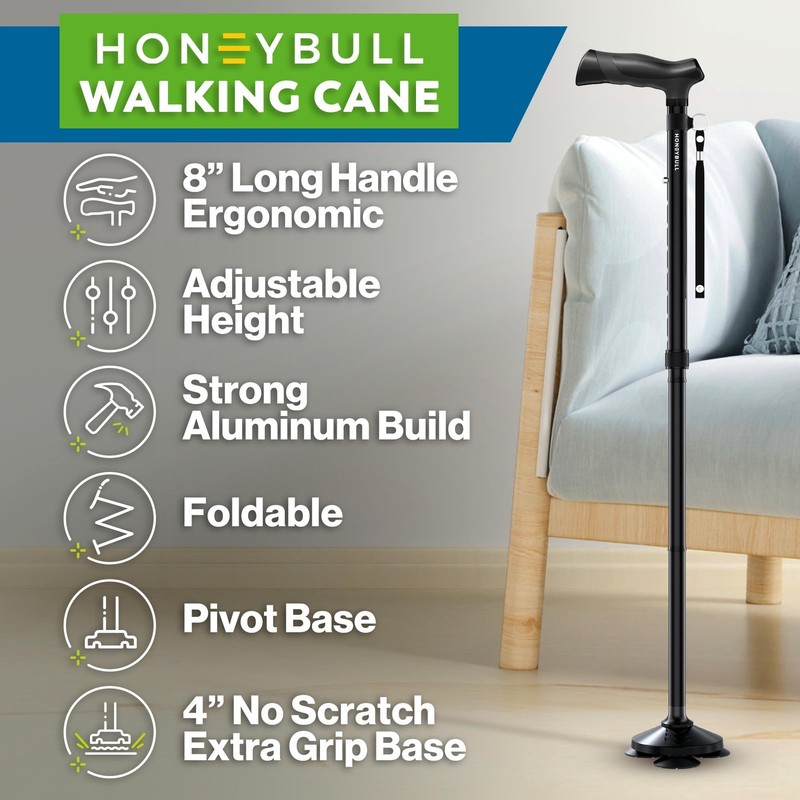 HONEYBULL Walking Cane for Men & Women - Foldable, Adjustable, Collapsible, Free gallery