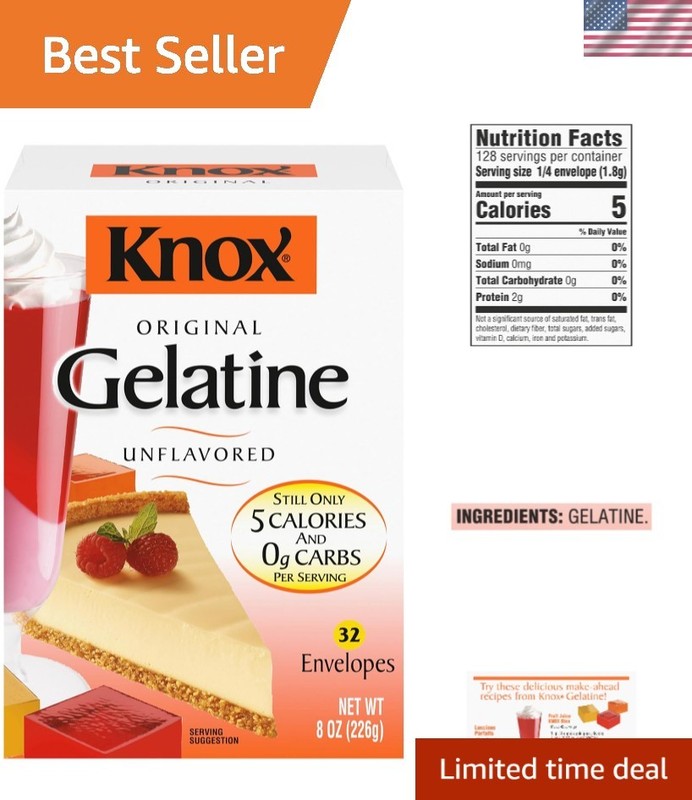 Unflavored Gelatin, 8oz Box with 32 Packets for Irresistible Desserts