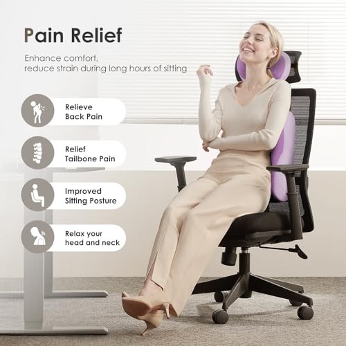 Lumbar Support with Car headrest Back Pillow for Chairs Lumbar+headrest Purple gallery