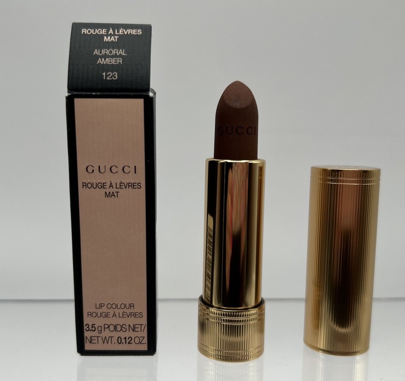 Gucci Rouge A Levres Mat Lipstick Lip Colour Matte Auroral Amber 123 NEW W/BOX