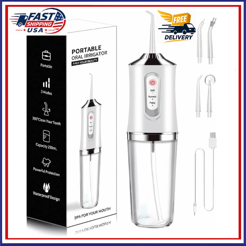 Cordless Rechargeable Water Dental Flosser Oral Irrigator with 3 Modes & 4 Tips