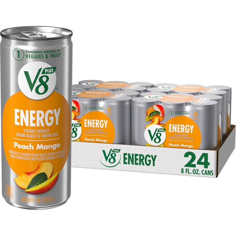 V8 +ENERGY Peach Mango Energy Drink Made with Real Pack of 24 8 Fl Oz