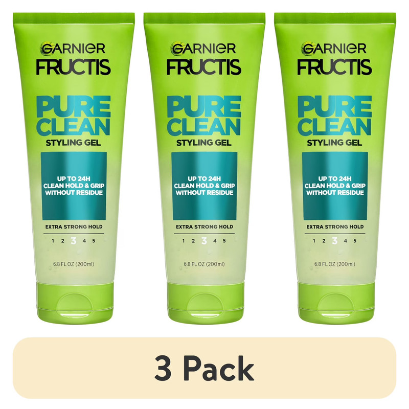 3 Pack Garnier Fructis Style Pure Clean Styling Gel Extra Strong Hold 6.8 Oz Ea