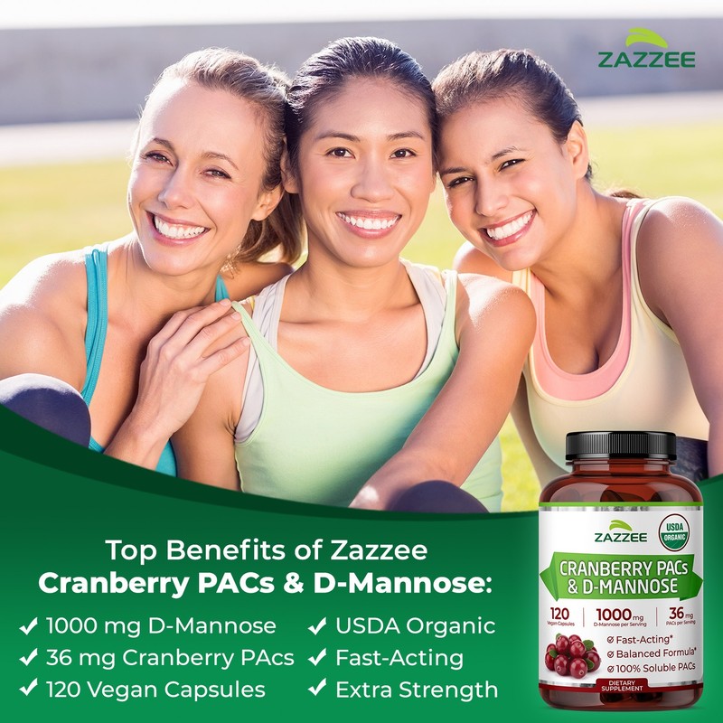 Zazzee USDA Organic Cranberry PACs & D-Mannose, 36 mg PACs & 1000 mg D-Mannose gallery