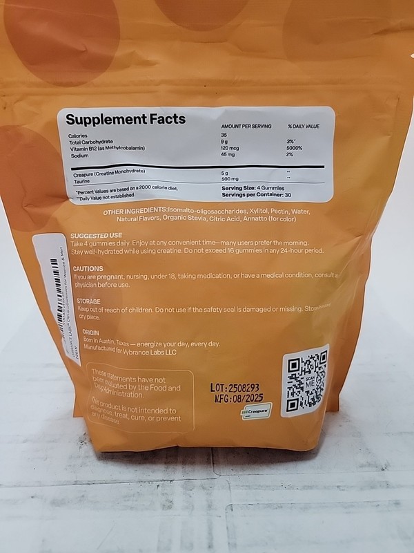 VYBRANCE LABS Creatine Gummies 5g Monohydrate + Taurine & B12 Mfg 8/25 gallery