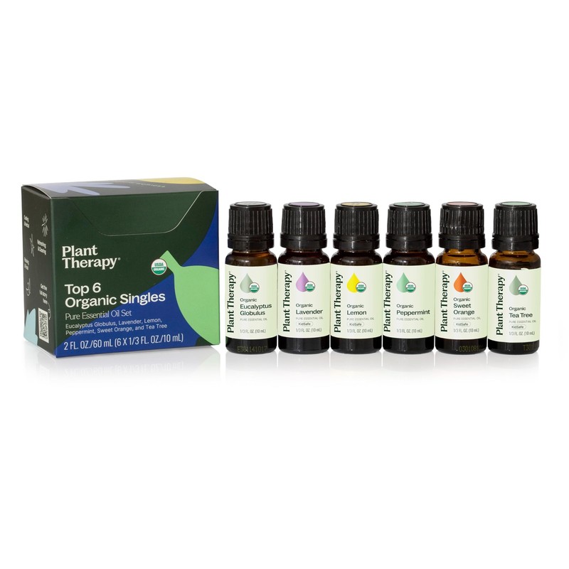 Plant Therapy Top 6 USDA Organic Essential Oil Set – Lavender, Peppermint,