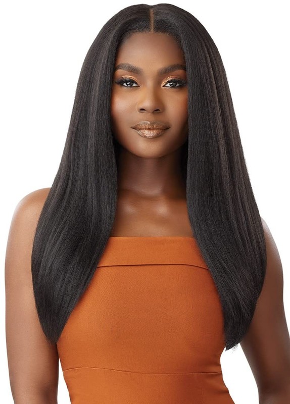 Outre 24in Kinky Straight Lace Closure Wig Human Hair Blend Jet Black 1B