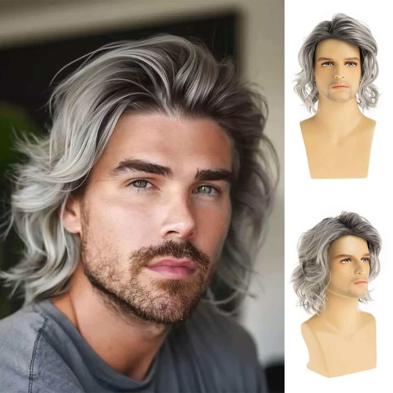 Men’s 10in Silver Gray Short Wig Full Cosplay Heat Resistant Synthetic Party