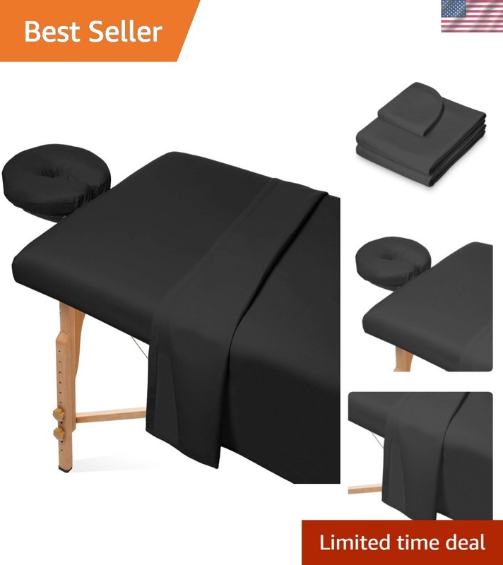 Massage Table Sheet Set Microfiber Fitted Flat Face Cover Black 3pcs