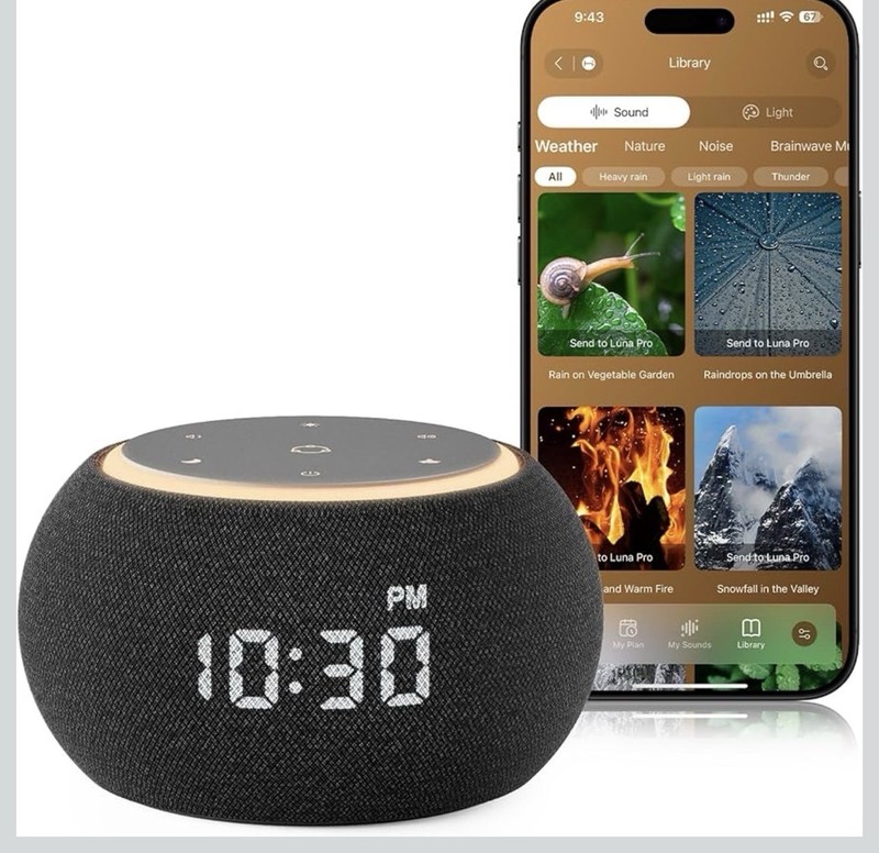 Alarm Clock with Sound Machine for Sleep, Luna Pro Dual-Stage Alarm, 507 Rela…
